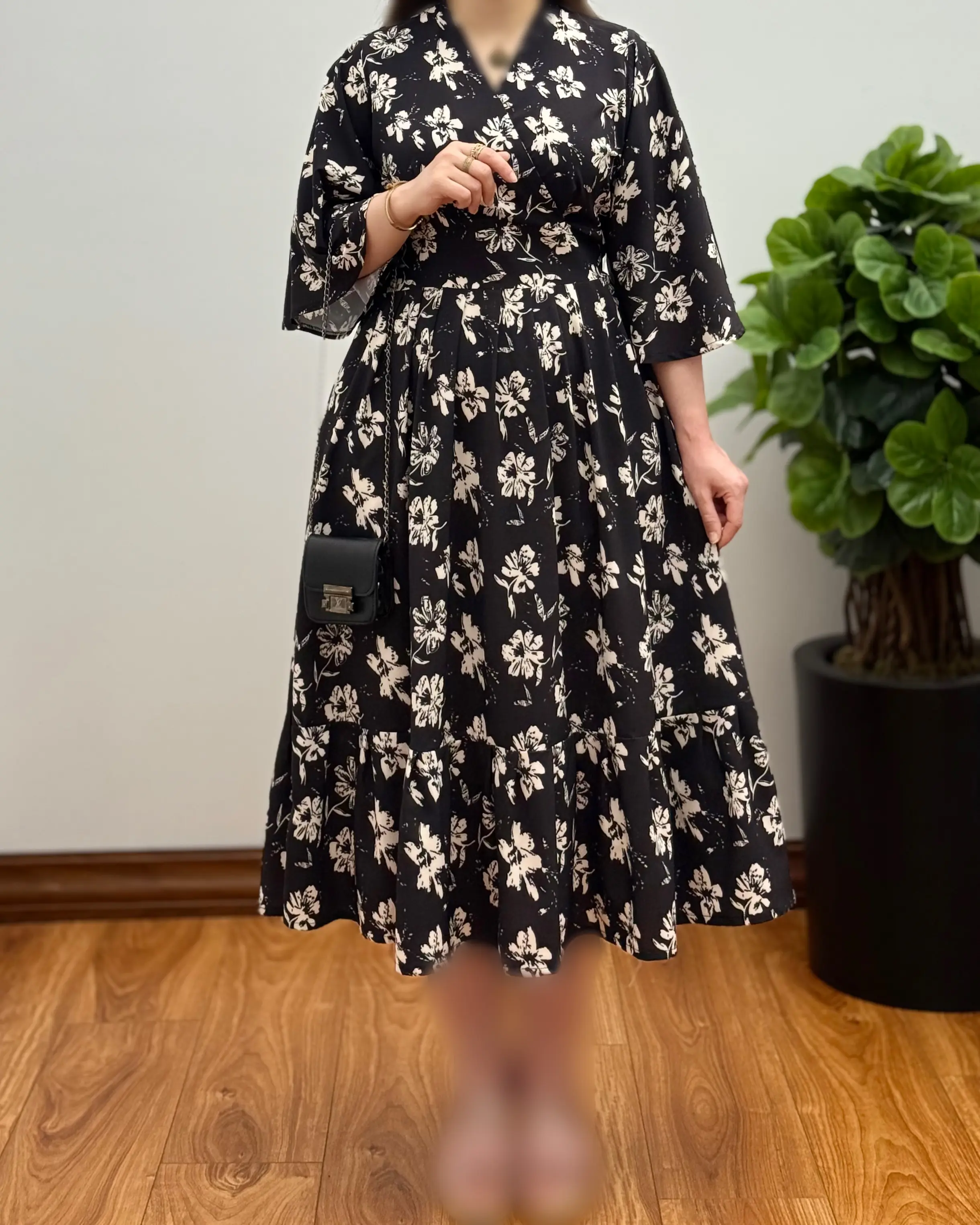 پیراهن دخترانه کرپ فلور آستین فیلی